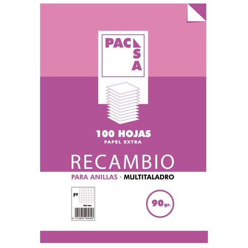PACSA Recambio multitaladro 100h 90g cuadricula 4x4 folio PACSA Recambio multitaladro 100h 90g cuadricula 4x4 folio