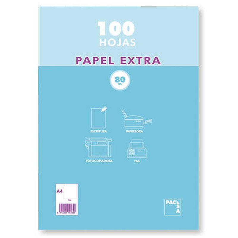 PAQUETE PAPEL EXTRA BLANCO SATINADO 100 HOJAS 80 GRS. A-4 (210X297MM.) LISO PACSA 21811 PAQUETE PAPEL EXTRA BLANCO SATINADO 100 HOJAS 80 GRS. A-4 (210X297MM.) LISO PACSA 21811