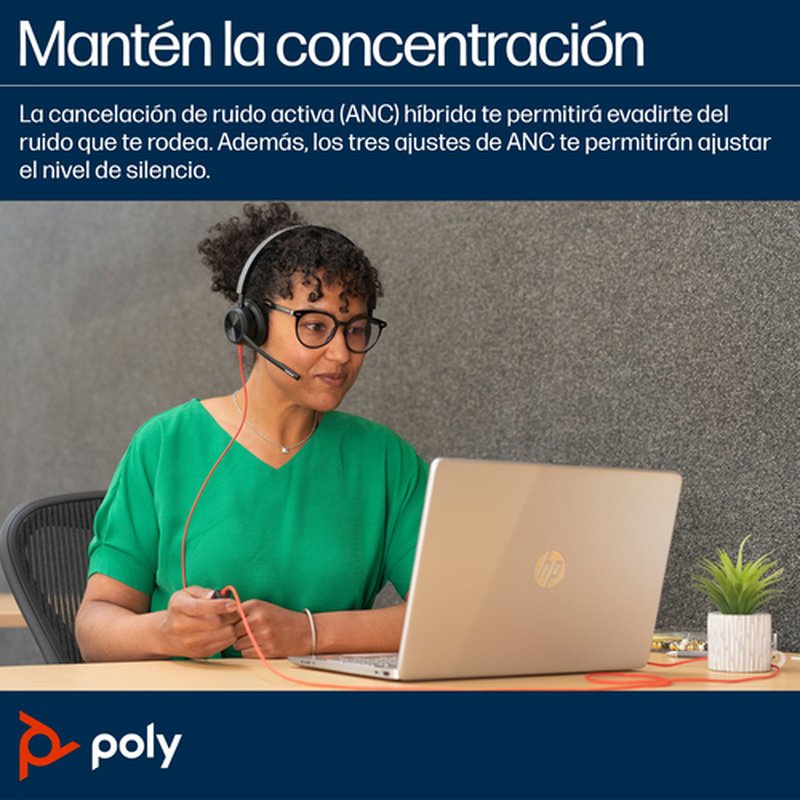 POLY Auriculares estéreo Blackwire 8225 con certificación Microsoft Teams USB-C + Adaptador USB-C/A - Imagen 3