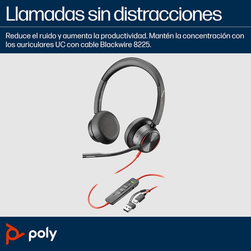 POLY Auriculares estéreo Blackwire 8225 con certificación Microsoft Teams USB-C + Adaptador USB-C/A - Imagen 7