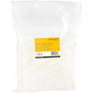 StarTech.com Bridas de 20cm para cables - 4 mm de ancho, 55 mm de diámetro, soportan 22 kg de tensión, de nylon, cierre automático y punta curva, 94V-2/UL, paquete de 1000 - blancas