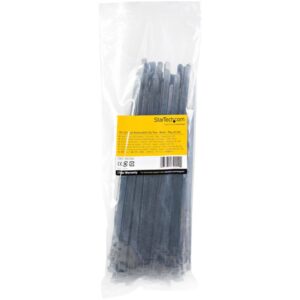 StarTech.com Bridas reutilizables de 25cm para cables - 7 mm de ancho, 65 mm de diámetro, soportan 22 kg de tensión, de nylon, para interior/ext., 94V-2/UL, paquete de 100 - negras