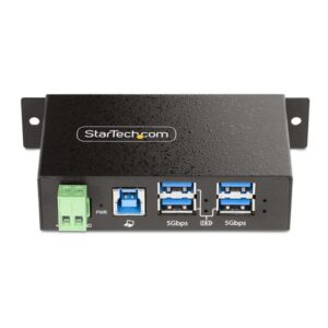 StarTech.com Hub USB Industrial de 4 Puertos Gestionado - Servicio Pesado - Caja de Metal - Protección ESD y Sobretensión - Montaje DIN, Pared, Escritorio - USB 3.2 Gen 1 5Gbps