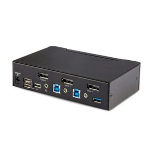 StarTech.com Switch Conmutador KVM DisplayPort de 2 Puertos - 8K60/4K144 - para Un Monitor - DP 1.4 - 2x USB 3.0 - 4x USB 2.0 HID - Conmutado por Botones y Teclas de Acceso Rápido - TAA