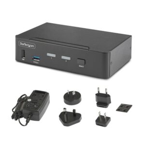 StarTech.com Switch Conmutador KVM DisplayPort de 2 Puertos - 8K60/4K144 - para Un Monitor - DP 1.4 - 2x USB 3.0 - 4x USB 2.0 HID - Conmutado por Botones y Teclas de Acceso Rápido - TAA