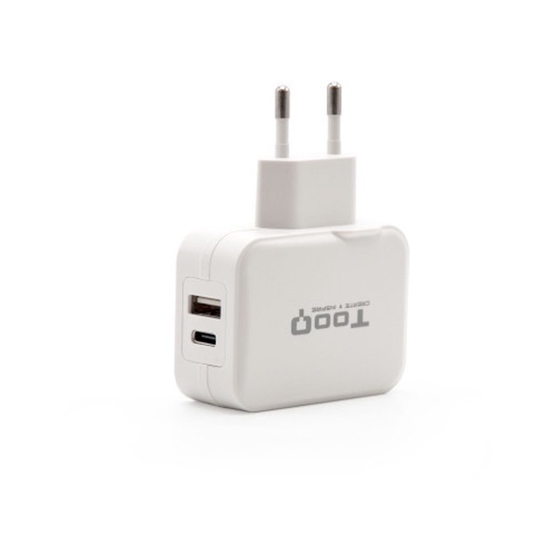 TooQ Cargador de Pared doble puerto USB-C + USB A, 27W TooQ Cargador de Pared doble puerto USB-C + USB A, 27W