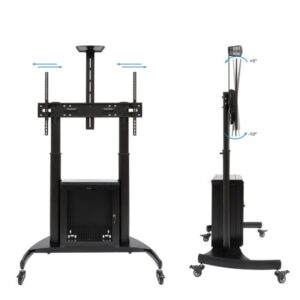 TooQ “NARNIA” Soporte de Suelo con Armario Multiusos + Accesorios Rack para Pantallas 60"- 100", Negro