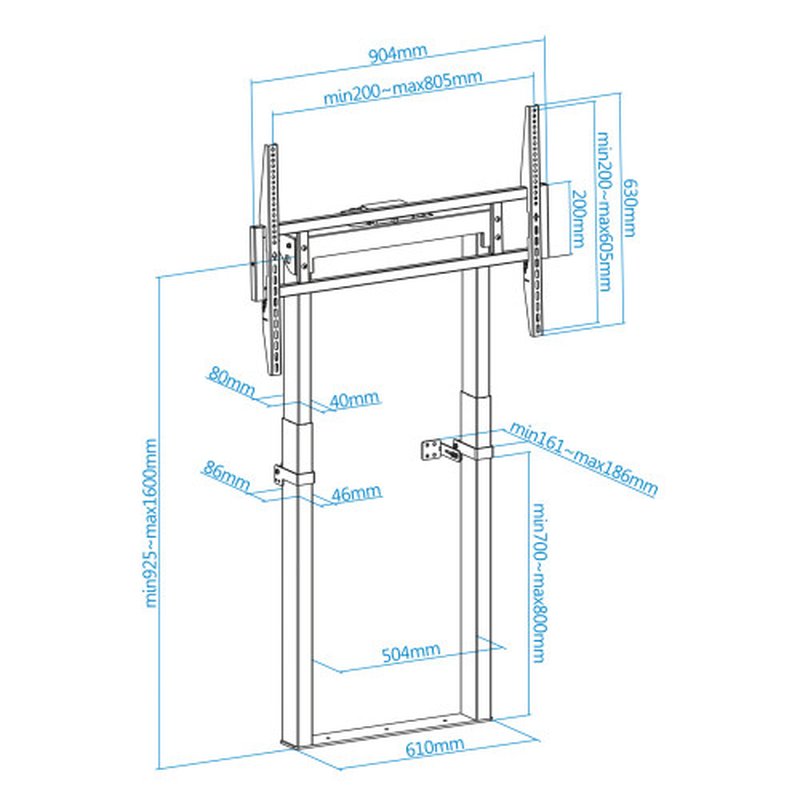 TooQ TITAN Soporte de Suelo Fijo con Regulación Eléctrica de Altura para Pantallas 55"-100", Negro - Imagen 3