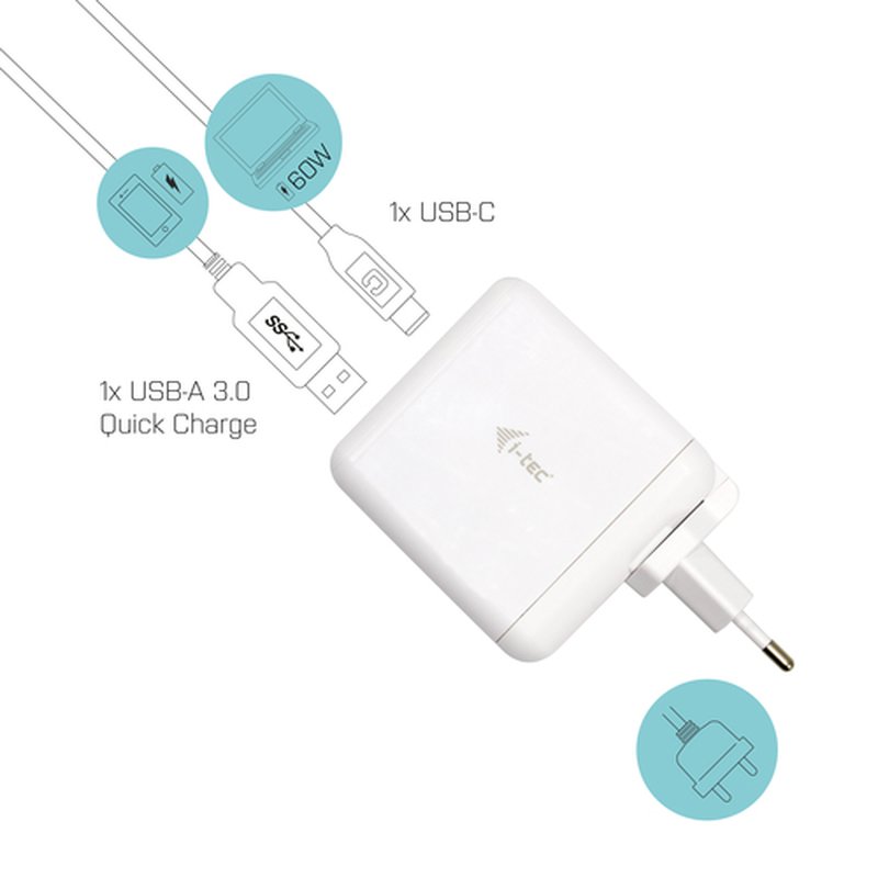i-tec USB-C Travel Charger 60W + USB-A Port 18W i-tec USB-C Travel Charger 60W + USB-A Port 18W - Imagen 2