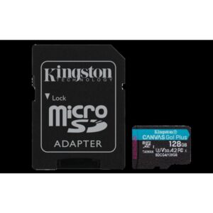 Kingston Technology Tarjeta microSDXC Canvas Go Plus Gen4 de 128 GB, 200 MB/s, A2 U3 V30 y adaptador