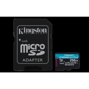 Kingston Technology Tarjeta microSDXC Canvas Go Plus Gen4 de 256 GB, 200 MB/s, A2 U3 V30 y adaptador
