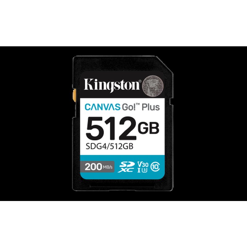 Kingston Technology 512GB SDXC Canvas Go Plus Gen4 200MB/s C10 UHS-I U3 V30 Kingston Technology 512GB SDXC Canvas Go Plus Gen4 200MB/s C10 UHS-I U3 V30