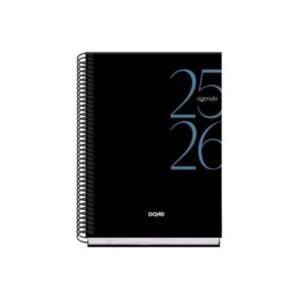 AGENDA ESCOLAR 2025-2026 TAMAÑO A5 TAPA CARTON FORRADO DÍA PÁGINA MODELO SYSTEM BASIC NEGRO DOHE 52063