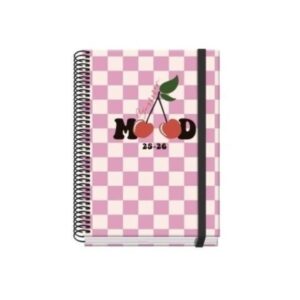 AGENDA ESCOLAR 2025-2026 TAMAÑO A5 TAPA CARTON FORRADO DÍA PÁGINA PRIME CHERRY DOHE 52042