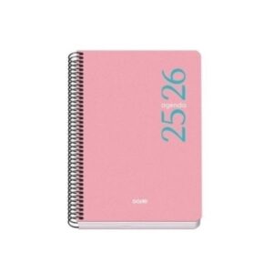 AGENDA ESCOLAR 2025-2026 TAMAÑO A5 TAPA POLIPROPILENO DÍA PÁGINA MODELO ESENCIAL BASIC ROSA DOHE 52073