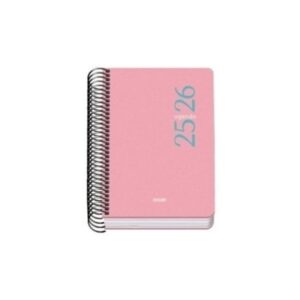 AGENDA ESCOLAR 2025-2026 TAMAÑO A6 TAPA CARTON FORRADO DÍA PÁGINA MODELO ESENCIAL BASIC ROSA DOHE 52077