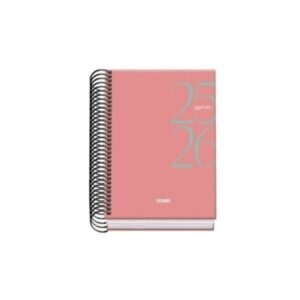 AGENDA ESCOLAR 2025-2026 TAMAÑO A6 TAPA CARTON FORRADO DÍA PÁGINA MODELO SYSTEM BASIC ROSA DOHE 52065