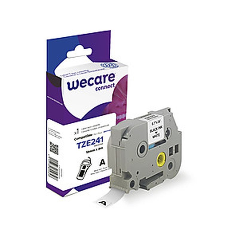 ARMOR WECARE Etiqueta Blanca Texto negro para BROTHER TZE241  18MM*8M