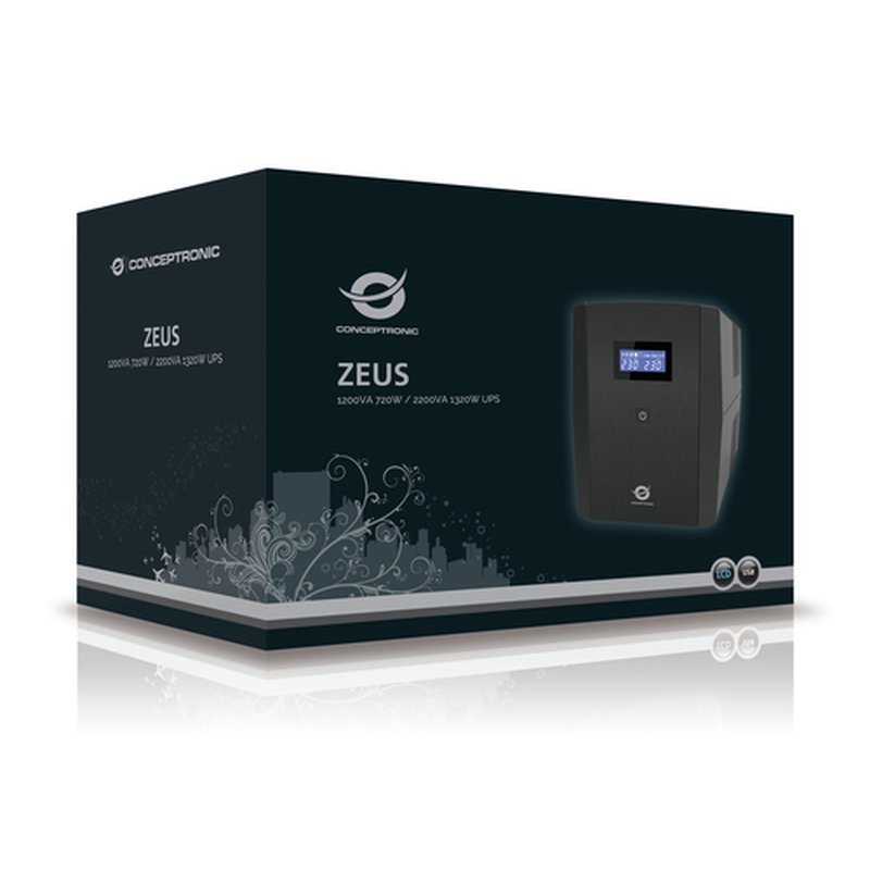 Conceptronic ZEUS03EM sistema de alimentación ininterrumpida (UPS) Línea interactiva 1,2 kVA 720 W 5 salidas AC - Imagen 3