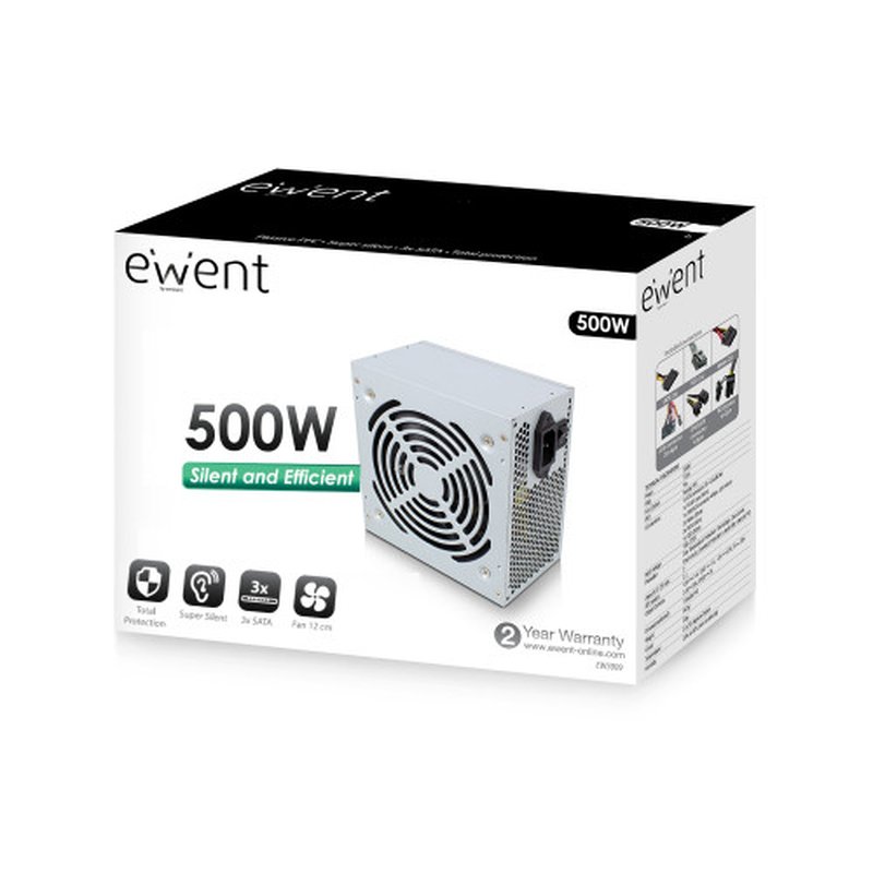 Ewent EW3909 unidad de fuente de alimentación 500 W 20+4 pin ATX ATX Gris Ewent EW3909 unidad de fuente de alimentación 500 W 20+4 pin ATX ATX Gris - Imagen 3