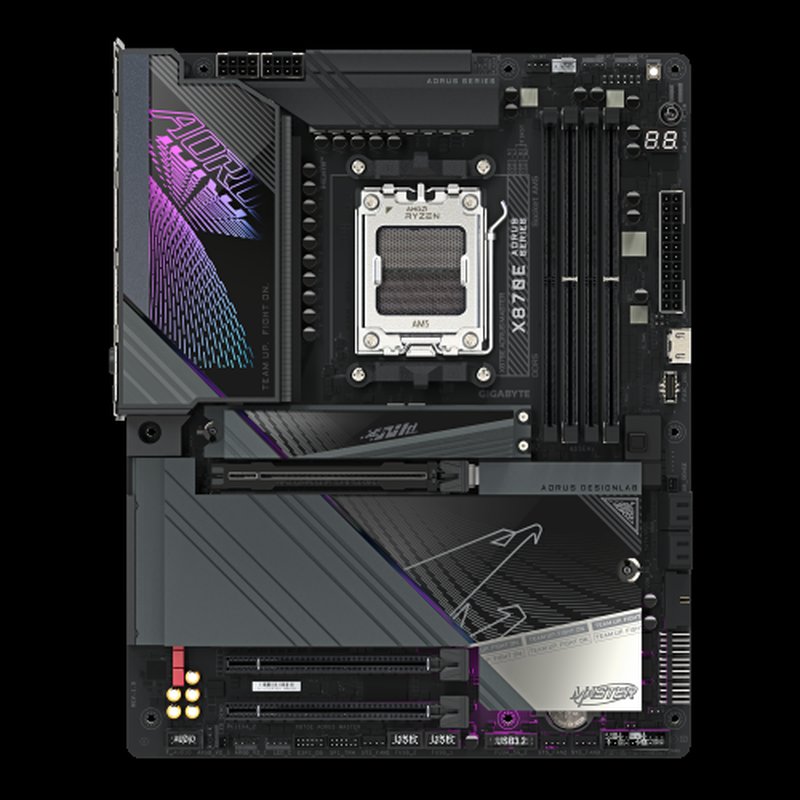 GIGABYTE Placa base X870E AORUS MASTER - Compatible con CPUs AMD Ryzen 9000, VRM digital de 16+2+2 fases, hasta 8200MHz DDR5 (OC), 4xPCIe 5.0 + 4xM.2, Wi-Fi 7, LAN 5GbE, USB 3.2 Gen 2x2 - Imagen 2