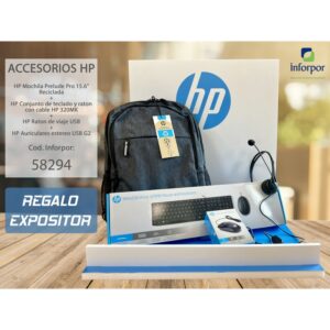 HP Auriculares G2 + Combo 320MK+ Ratón viaje + Mochila 15.6" + Expositor de Regalo