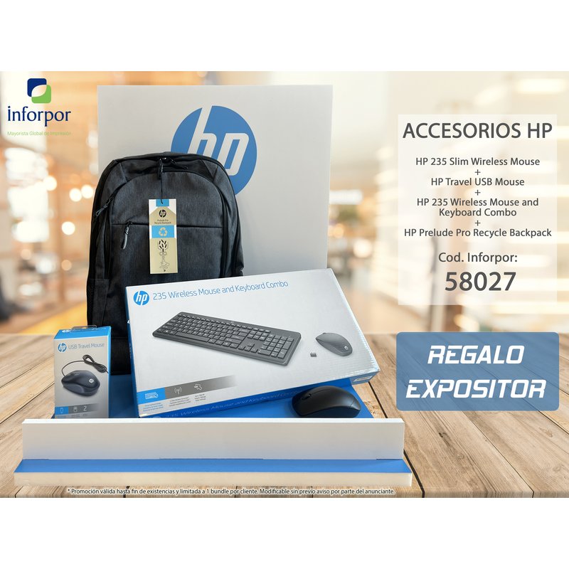 HP Pack Ratón inalambrico 235 + Ratón USB + Combo Wireless + Mochila + Expositor de Regalo