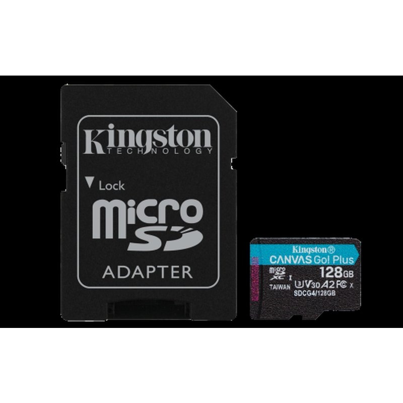 Kingston Technology Tarjeta microSDXC Canvas Go Plus Gen4 de 128 GB, 200 MB/s, A2 U3 V30 y adaptador