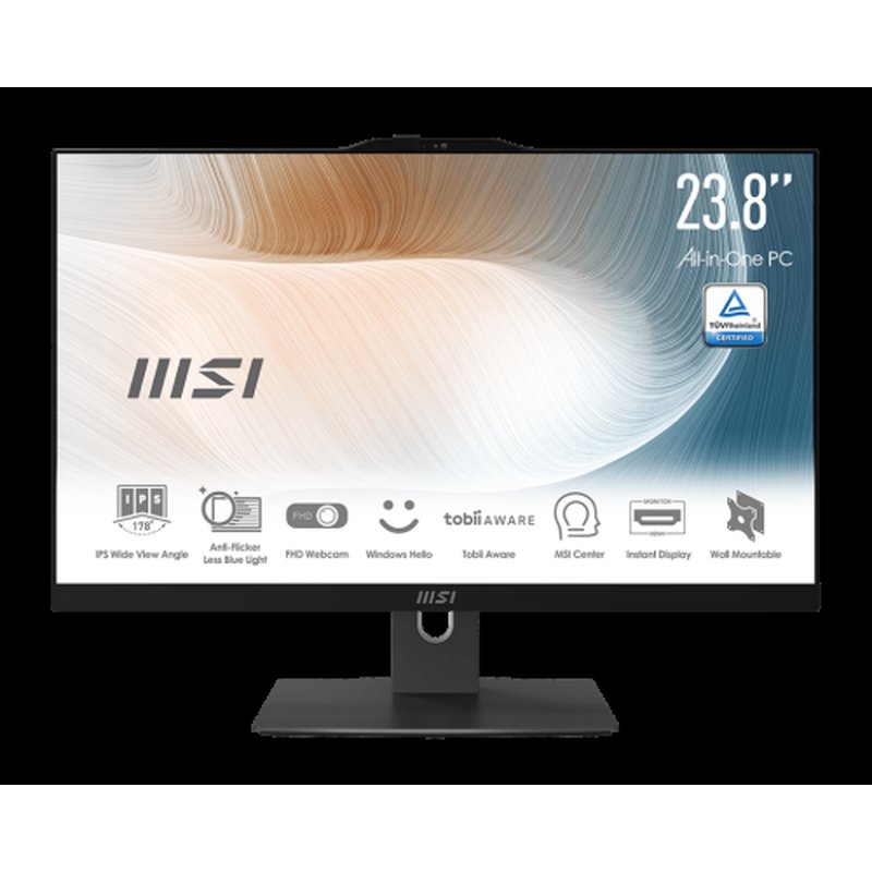 MSI Modern AM242P 12M Intel® Core™ i5 i5-1235U 60,5 cm (23.8") 1920 x 1080 Pixeles PC todo en uno 16 GB DDR4-SDRAM 512 GB SSD Windows 11 Home Wi-Fi 6E (802.11ax) Negro