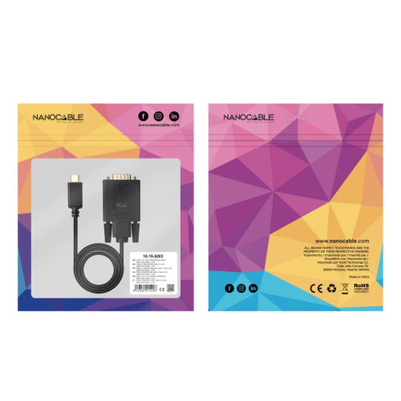 Nanocable Cable Conversor USB-C/M a VGA/M, 1.8 m, Negro - Imagen 7