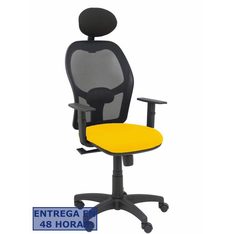 PIQUERAS Y CRESPO Silla Alocen malla negra asiento bali amarillo brazos regulables cabecero fijo