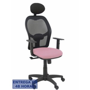 PIQUERAS Y CRESPO Silla Alocen malla negra asiento bali rosa brazos regulables cabecero fijo