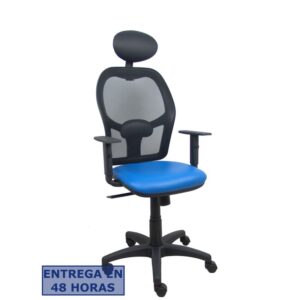 PIQUERAS Y CRESPO Silla Alocen malla negra asiento similpiel azul brazos regulables cabecero fijo
