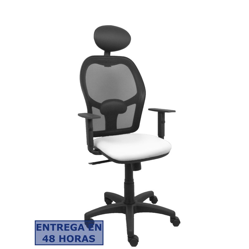 PIQUERAS Y CRESPO Silla Alocen malla negra asiento similpiel blanco brazos regulables cabecero fijo