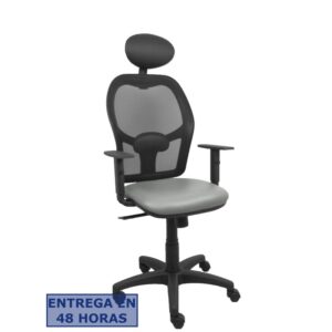 PIQUERAS Y CRESPO Silla Alocen malla negra asiento similpiel gris brazos regulables cabecero fijo