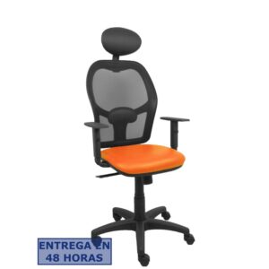 PIQUERAS Y CRESPO Silla Alocen malla negra asiento similpiel naranja brazos regulables cabecero fijo