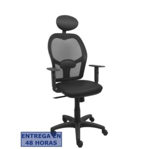PIQUERAS Y CRESPO Silla Alocen malla negra asiento similpiel negro brazos regulables cabecero fijo