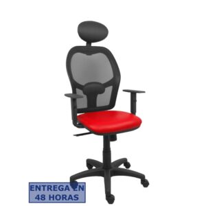 PIQUERAS Y CRESPO Silla Alocen malla negra asiento similpiel rojo brazos regulables cabecero fijo