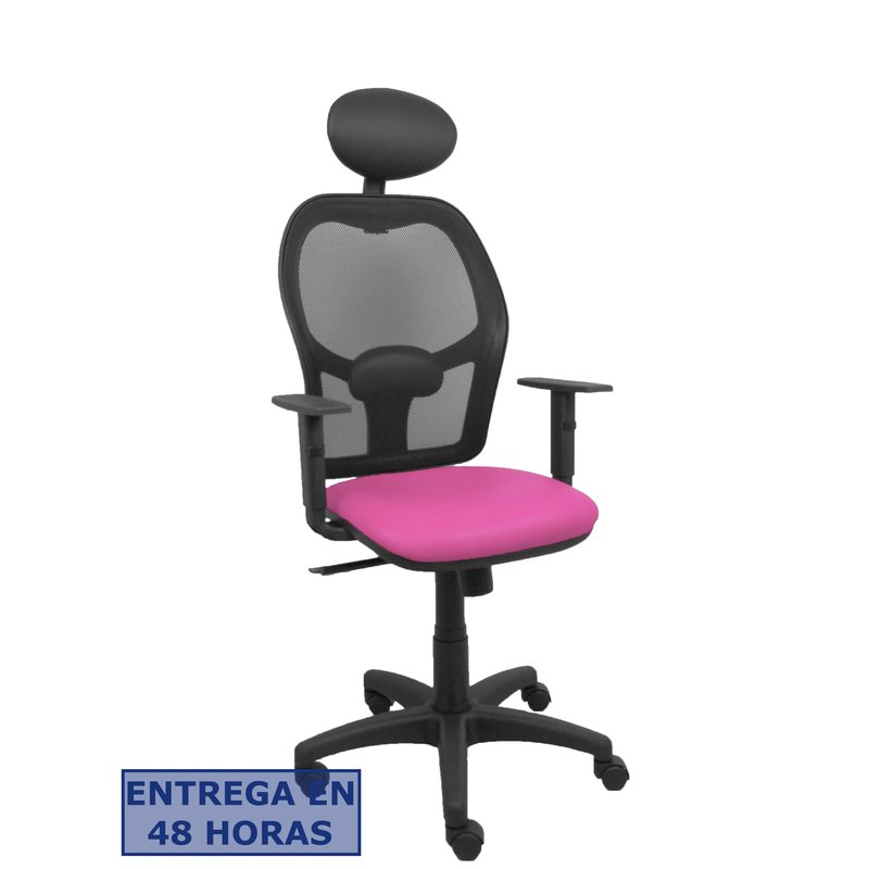 PIQUERAS Y CRESPO Silla Alocen malla negra asiento similpiel rosa brazos regulables cabecero fijo