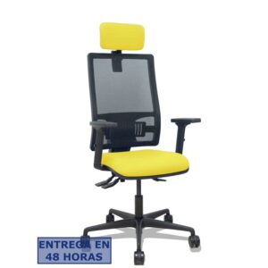 PIQUERAS Y CRESPO Silla Bormate asincro malla negra asiento bali amarillo brazos 2D ruedas 65mm cabecero regulable