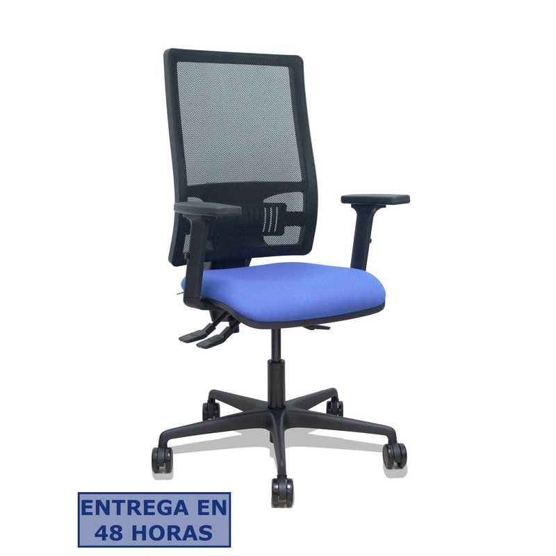 PIQUERAS Y CRESPO Silla Bormate asincro malla negra asiento bali azu claro brazos 2D ruedas 65mm