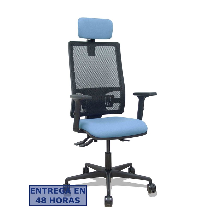 PIQUERAS Y CRESPO Silla Bormate asincro malla negra asiento bali azul cielo brazos 2D ruedas 65mm cabecero regulable PIQUERAS Y CRESPO Silla Bormate asincro malla negra asiento bali azul cielo brazos 2D ruedas 65mm cabecero regulable