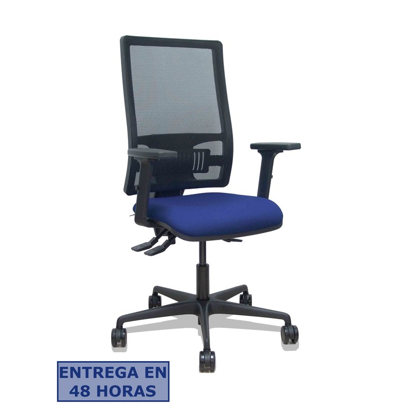 PIQUERAS Y CRESPO Silla Bormate asincro malla negra asiento bali azul marino brazos 2D ruedas 65mm
