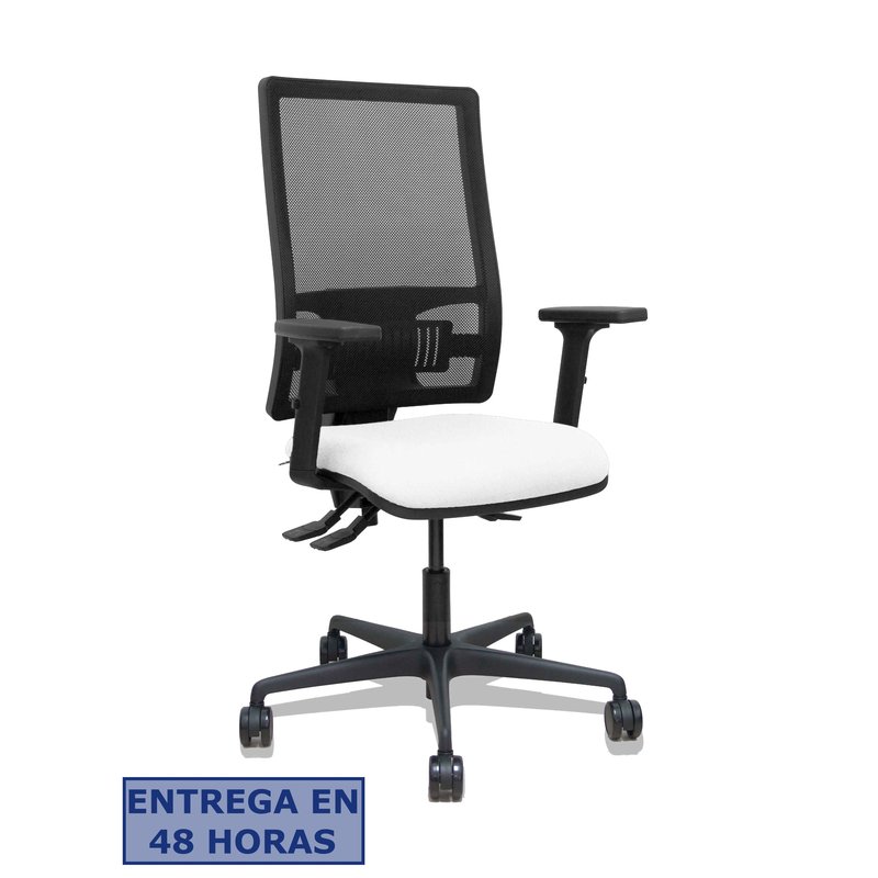 PIQUERAS Y CRESPO Silla Bormate asincro malla negra asiento bali blanco brazos 2D ruedas 65mm