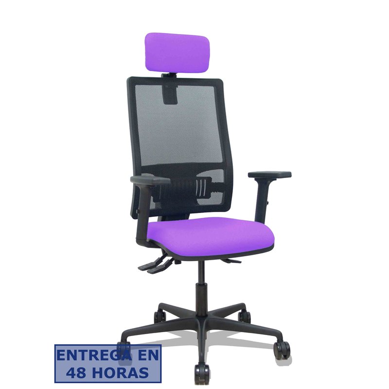 PIQUERAS Y CRESPO Silla Bormate asincro malla negra asiento bali lila brazos 2D ruedas 65mm cabecero regulable