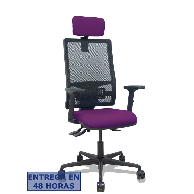 PIQUERAS Y CRESPO Silla Bormate asincro malla negra asiento bali morado brazos 2D ruedas 65mm cabecero regulable