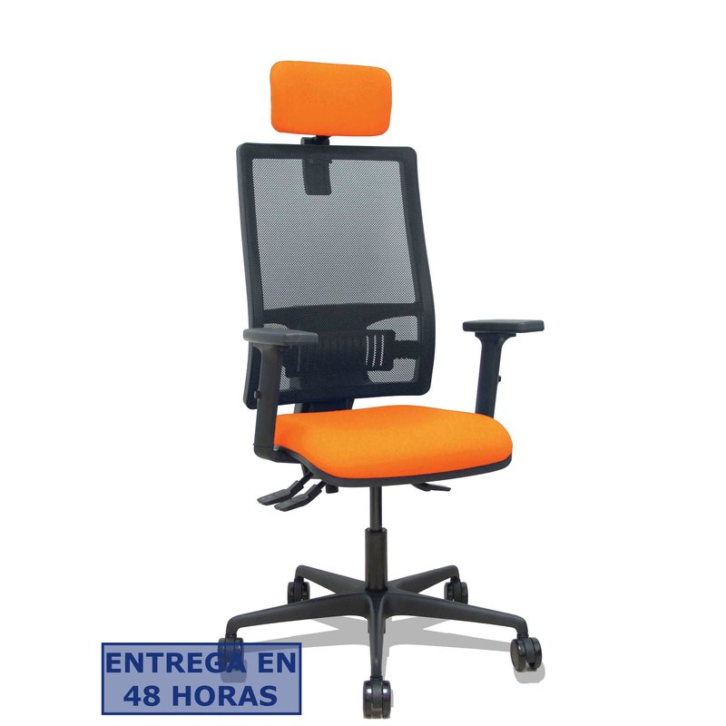 PIQUERAS Y CRESPO Silla Bormate asincro malla negra asiento bali naranja brazos 2D ruedas 65mm cabecero regulable