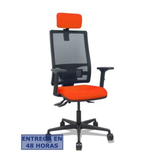 PIQUERAS Y CRESPO Silla Bormate asincro malla negra asiento bali naranja oscuro brazos 2D ruedas 65mm cabecero regulable