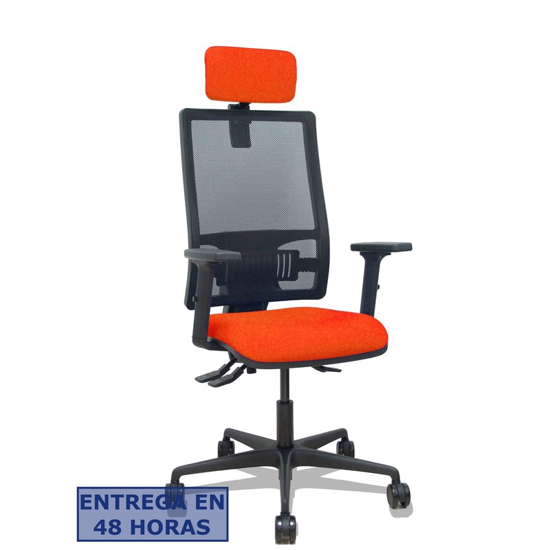 PIQUERAS Y CRESPO Silla Bormate asincro malla negra asiento bali naranja oscuro brazos 2D ruedas 65mm cabecero regulable