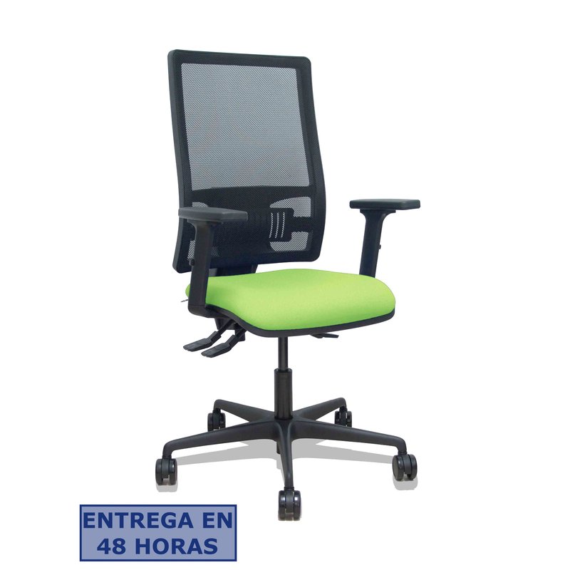 PIQUERAS Y CRESPO Silla Bormate asincro malla negra asiento bali pistacho brazos 2D ruedas 65mm